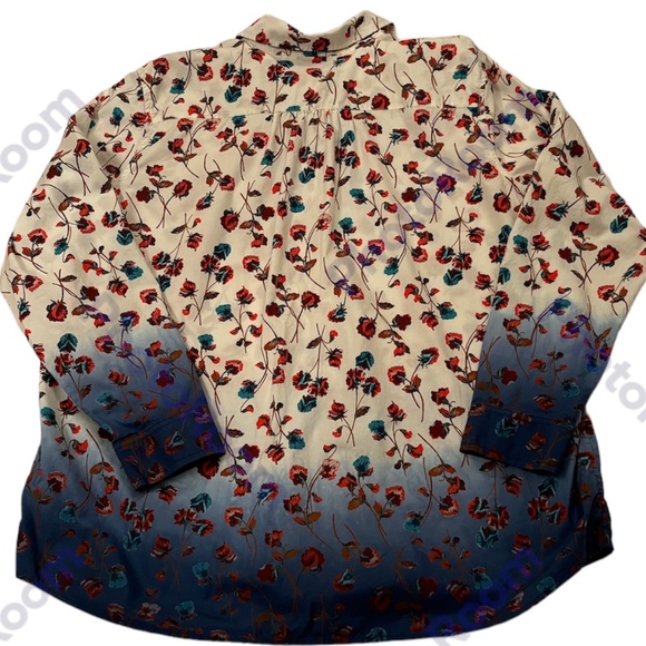 Land’s End Floral Dip-Dye Roll-Tab Poplin Boyfriend Tunic Shirt Size XL - Picture 2 of 6